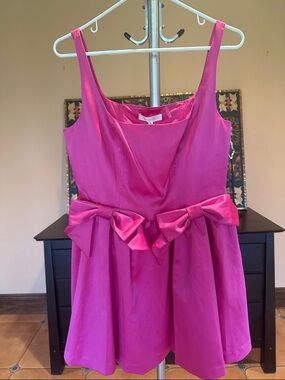 LoveShackFancy Fuchsia Bow-Waist Mini Dress